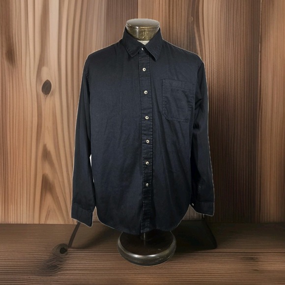 Wrangler Shirt Mens L Large Black Long Sleeve Button Up Pocket Cotton Blend - Picture 1 of 12